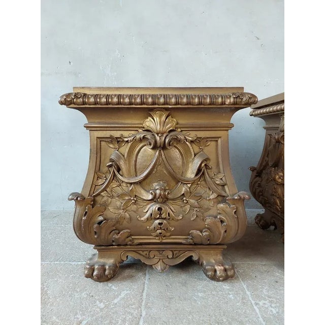 Wood Antique Gold Patinated Wooden Pedestals, 1924, Set of 2 For Sale - Image 7 of 11