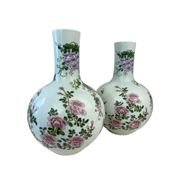 Chinoiserie Chinoiserie Vintage Porcelain Celadon Onion Shaped Vases Set of Two 16.75 " H For Sale - Image 3 of 7