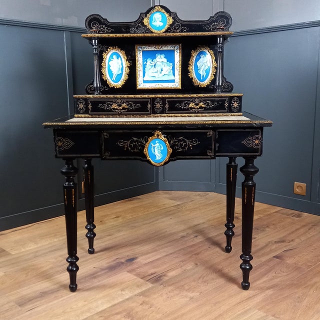 Ebonized Wooden Bonheur Du Jour Writing Desk For Sale - Image 14 of 18
