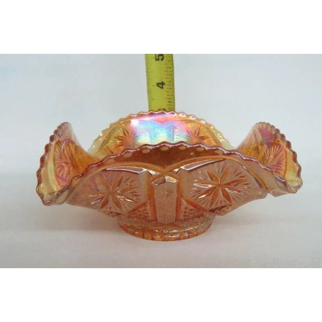 Imperial Star and File Marigold Carnival Glass Ruffled Sawtooth Bowl Dish For Sale In Miami - Image 6 of 11
