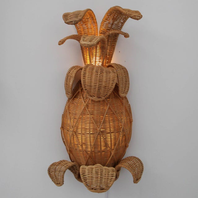 Pineapple Wicker Wall Sconces, Set of 2 For Sale - Image 12 of 14
