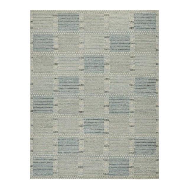 Rug & Kilim’s Custom Scandinavian Rug With Blue Geometric Patterns For Sale