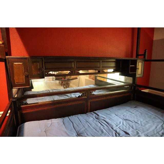 Ornate Hand Carved Chinese Canopy Wedding Bed With Mirrored Sideboard For Sale - Image 10 of 15