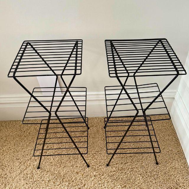 Black Mid-Century Modern Metal 3-Tiered Plant Stands, Pair (2) For Sale - Image 8 of 12