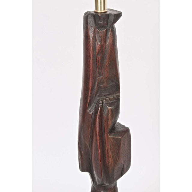 1969 Tall Smokey Tunis Hand Carved Poplar Table Lamp For Sale - Image 10 of 13