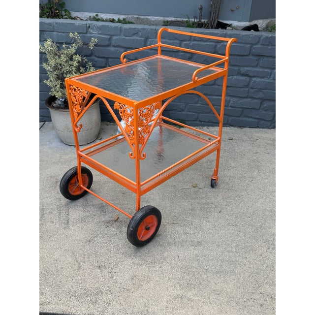 Mid-Century Modern 1960s Russell Woodard Styled Wrought Iron a Bar Cart For Sale - Image 3 of 3