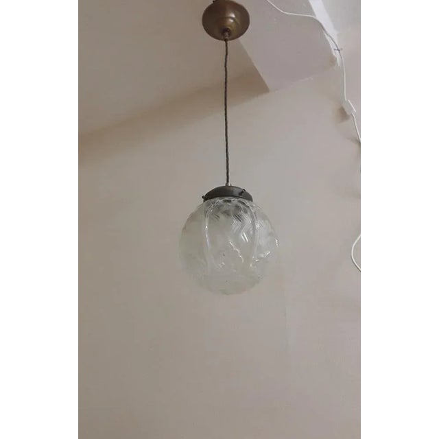 Metal Brass Ceiling Lamp with Spherical Glass Shade, 1970s For Sale - Image 7 of 7