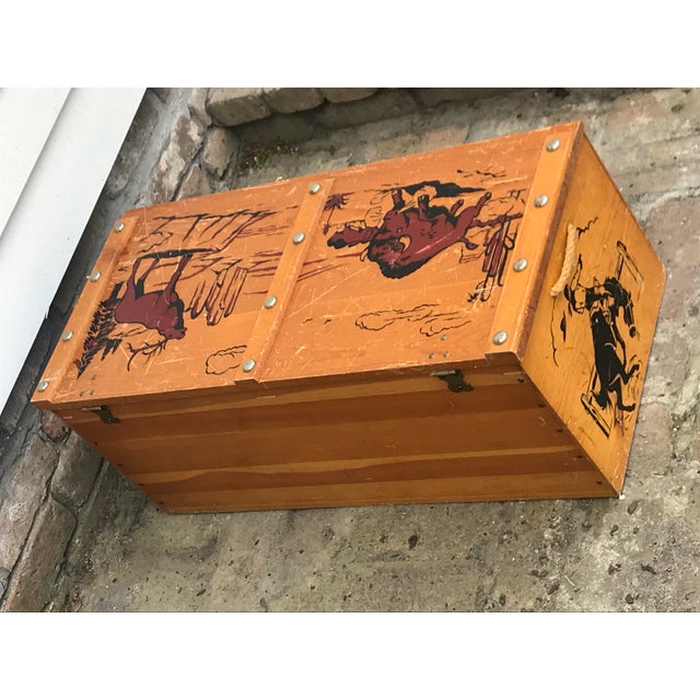 1950s Vintage Cowboys and Indians Wooden Toy Chest Chairish