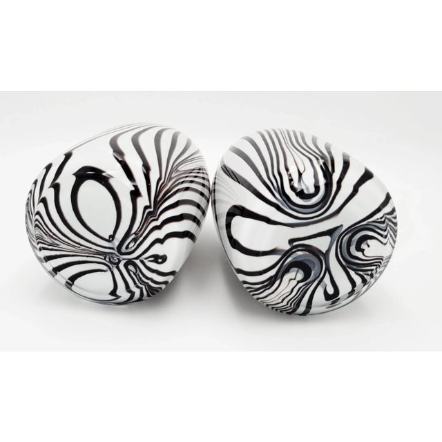 Oxblood Red Pair Hand-Blown Art Glass Vases White Oxblood Striped Murano Style MCM For Sale - Image 8 of 9