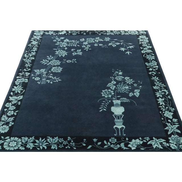 Art Deco Rug & Kilim Chinese Style Art Deco Rug in Blue Floral Patterns - 10'x14' For Sale - Image 3 of 6