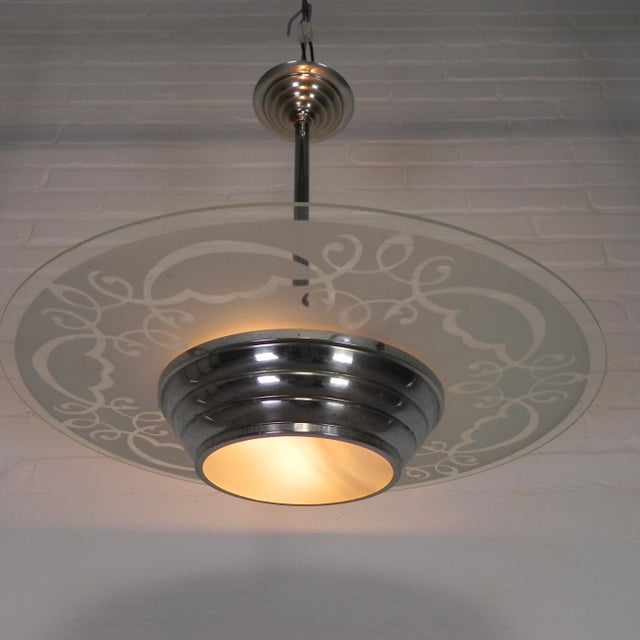 Art Deco Pendant Lamp with Glass Disc, 1930s For Sale - Image 9 of 14