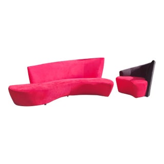 1980s Styled after Vladimir Kagan for Preview Red and Black Bilboa Sofa With Side Swivel Chair For Sale