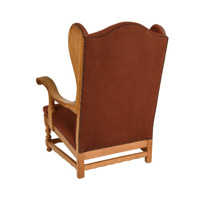 Rustic European Danish Cabinetmaker, King Chair, Oak, Velvet, Denmark, 1940s For Sale - Image 3 of 4