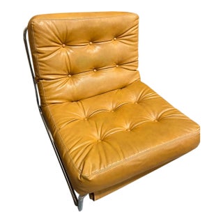 1960s Tufted Leather & Chrome Mid Century Sling Chair For Sale