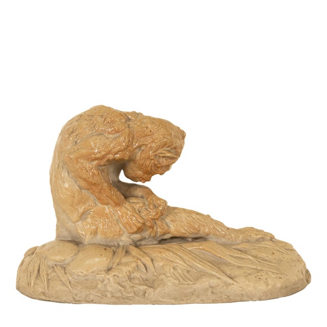 Antique French Sevres Terracotta Ceramic Monkey Snail Animalier Statue Sculpture by Emmanuel Fremiet, 1905 For Sale In Portland, OR - Image 6 of 14