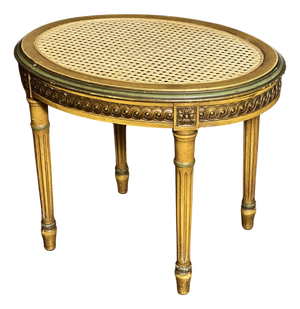 French Louis XVI Style Tabouret Stool With Cane Top and Green Painted Accents, Early 20th C.