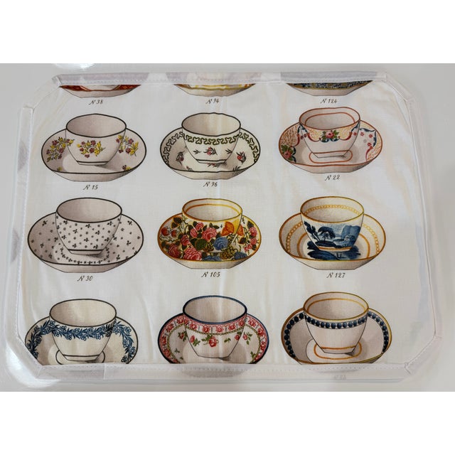 2020s Pierre Frey Teacup Fabric "Minton Blanc" Placemats (6) For Sale - Image 5 of 6