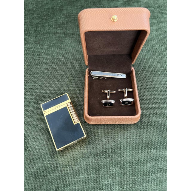 Rare Vintage Dupont Lighter & Christian Dior Cufflinks & Neck Tie Gift Set For Sale - Image 14 of 18