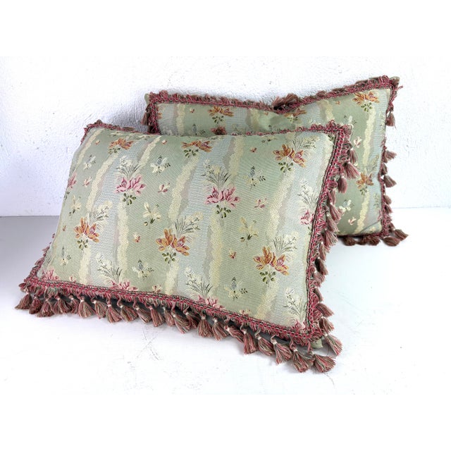 2020s Vintage Brunschwig & Fils Tasseled Silk Brocade Pillows/Pair For Sale - Image 5 of 9