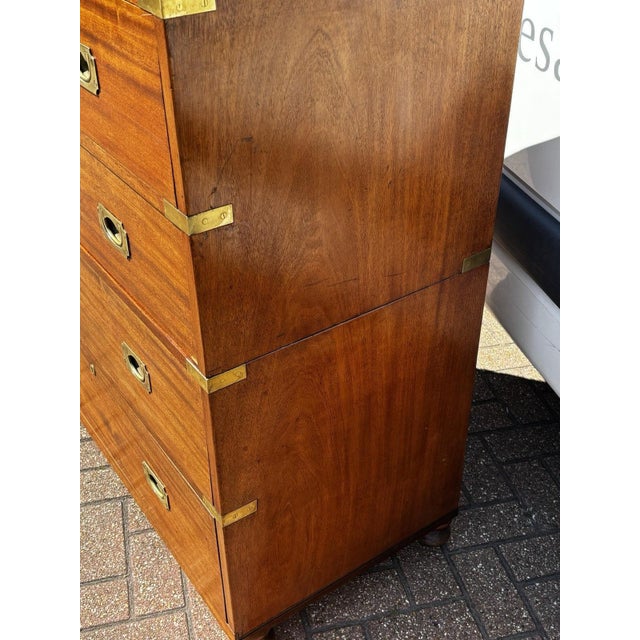 Antique Brass-Bound Mahogany Campaign Chest from Ross & Co, Dublin For Sale - Image 14 of 18