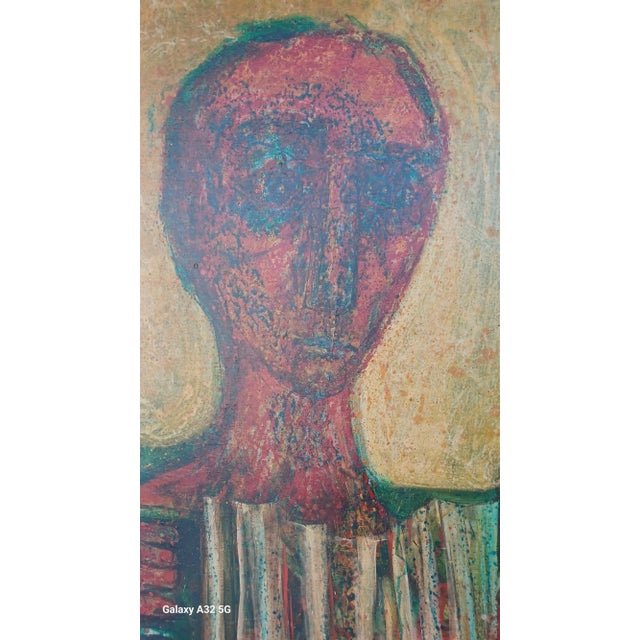 1960s Vintage Expressionist Framed Oil Painting on Canvas of Man With Accordion For Sale - Image 5 of 5