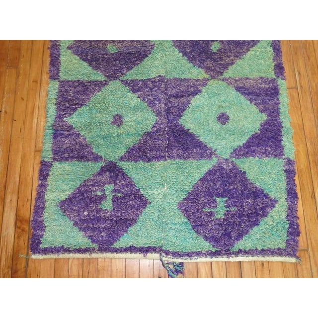 Mid 20th Century Vintage Zabihi Collection Purple Green Turkish Shag Rug - 3'8" x 4'5" For Sale - Image 5 of 6