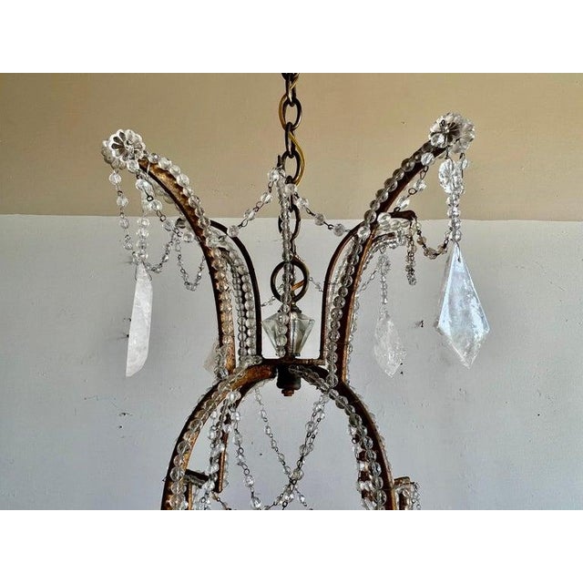 Mid-Century Modern Wrought Iron & Rock Crystal Chandelier For Sale - Image 11 of 14