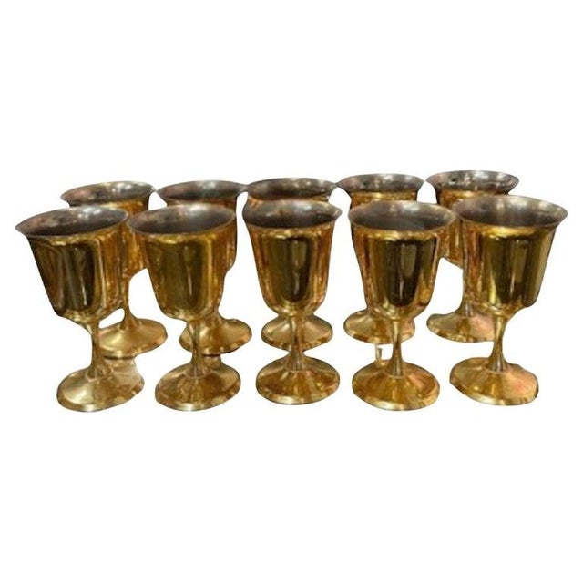 Mid 20th Century Mid 20th Century Brass Wine Goblets With Silvered Interiors, Set of Nine For Sale - Image 5 of 7