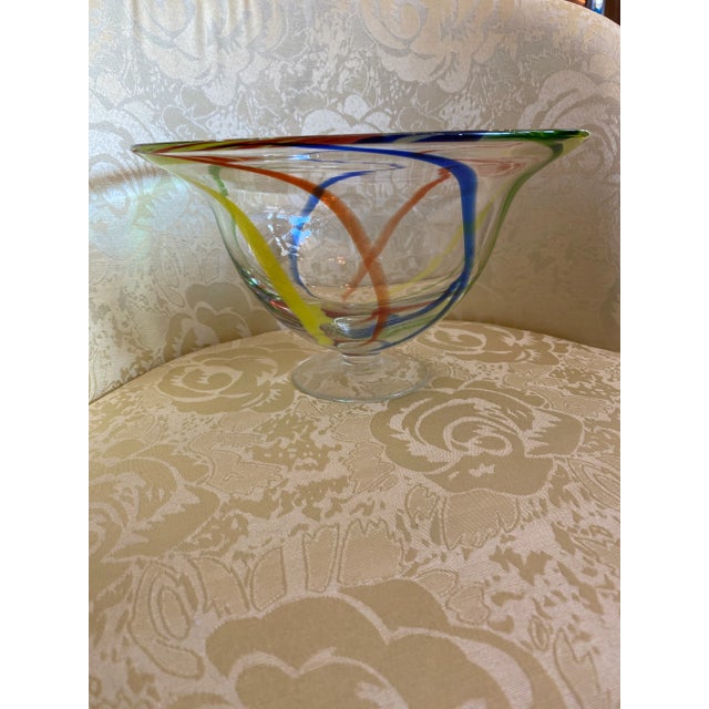 Art Glass Bowl with Bright Swirls of Blue Green Red and Yellow. Sure to compliment any room with its Beauty and choice of...