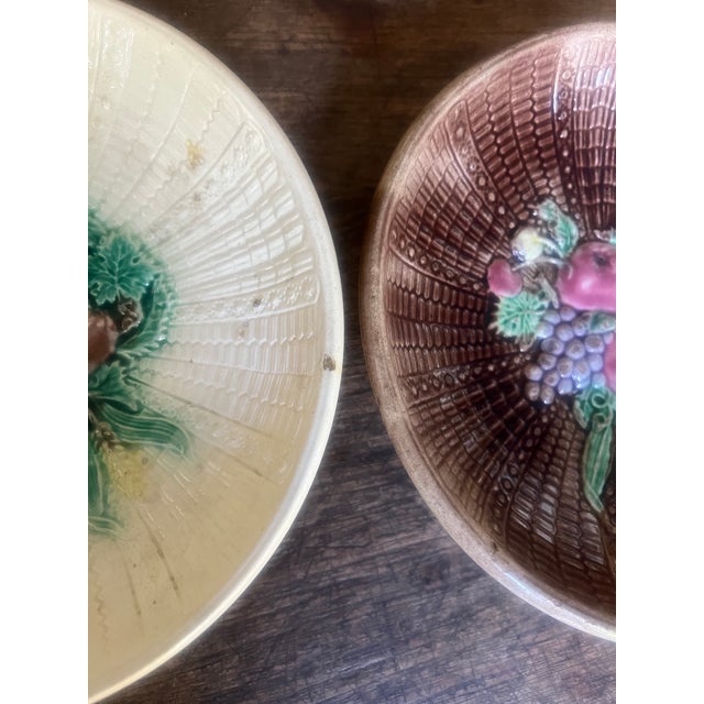 Antique Majolica Fruit / Wall Bowls- Set of 2 For Sale - Image 11 of 13
