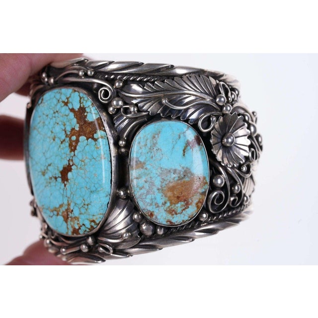 Late 20th Century Late 20th Century Huge Navajo Sterling and Turquoise cuff by Augustine Largo For Sale - Image 5 of 8