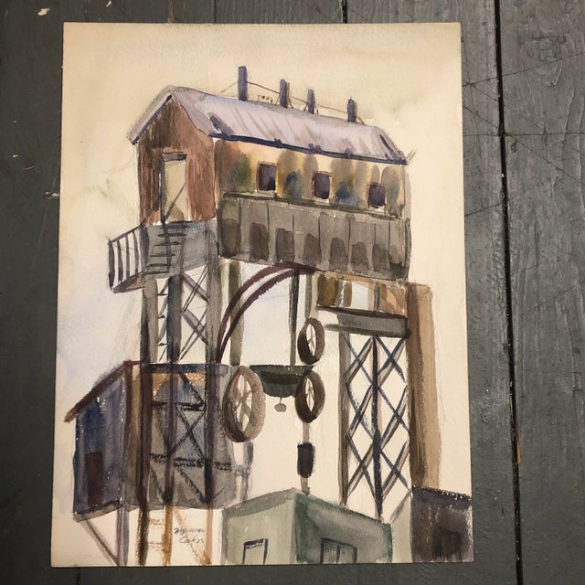 Industrial Gallery Wall Collection Vintage Industrial Watercolor Paintings - a Pair For Sale - Image 3 of 6