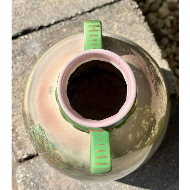 Green Antique Royal Bonn Handled Porcelain Vase For Sale - Image 8 of 9