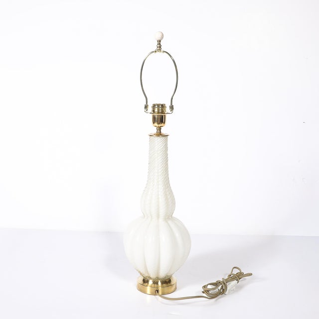 Pair of Mid-Century Modern Hand-Blown Murano Fluted Off White Glass Table Lamps For Sale - Image 14 of 16