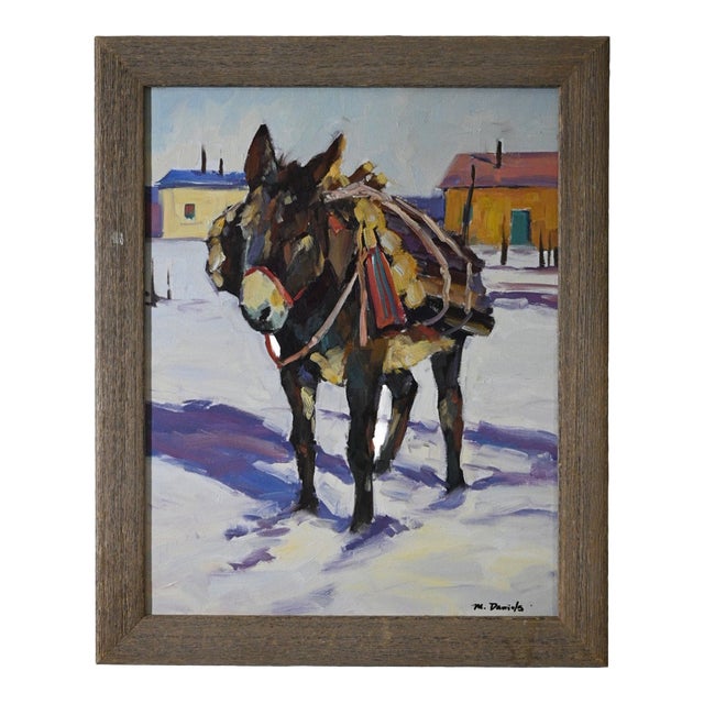 Mark Daniels Pack Burro With Firewood "Winter Work," Original Southwestern Oil Painting For Sale