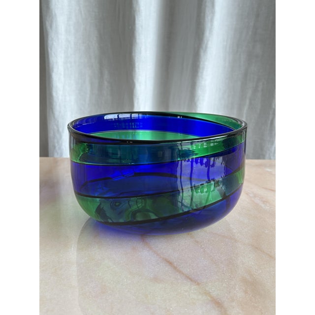 Forest Green Vintage Swirl Murano Glass Bowl by Fulvio Bianconi for Venini, Italy, 1990s For Sale - Image 8 of 8