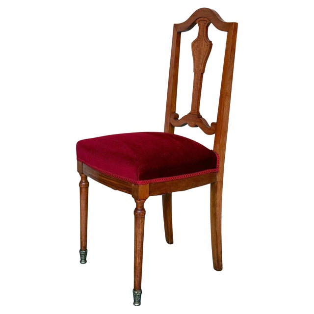 Early 20th Century Late Victorian Oak Ladderback Dining Side Chair with Red Velvet Seat For Sale - Image 15 of 18