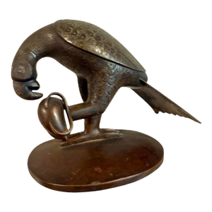 Vintage Bronze Mughal Bird Holding an Egg, 6.5” High