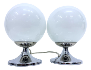 Small Vintage Space Age Spherical Table Lamps in Chrome and Glass, 1970s, Set of 2