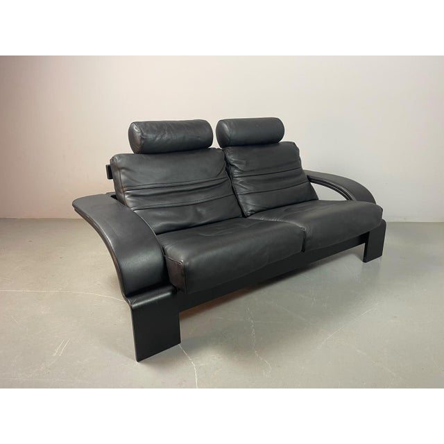 Mid-Century Modern Kroken 2-Seater Sofa in Black Leather by Åke Fribytter for Nelo Möbel, Sweden, 1970s For Sale - Image 3 of 15