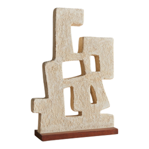 French Abstract Carved Stone Sculpture on Wood Base, 1950s