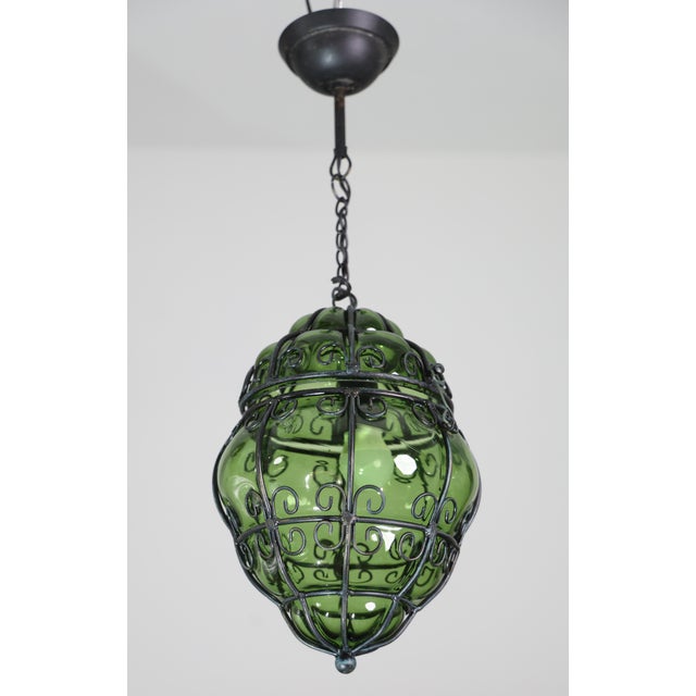 1970s 1970s Wonderful Green Colour Venetian Lantern, Seguso Murano Glass - Set of 2 For Sale - Image 5 of 12