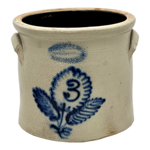 Antique American Burger & Lang Rochester New York Nicely Blue Flower Decorated 3 Gallon Stoneware Crock - 1870s