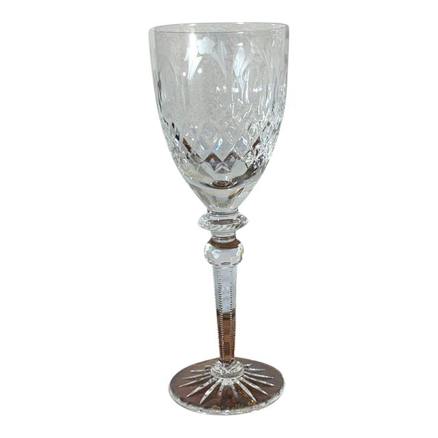 1990s Rogaska Queen Crystal Wine Glass Cut Floral Stemware Slovenia For Sale