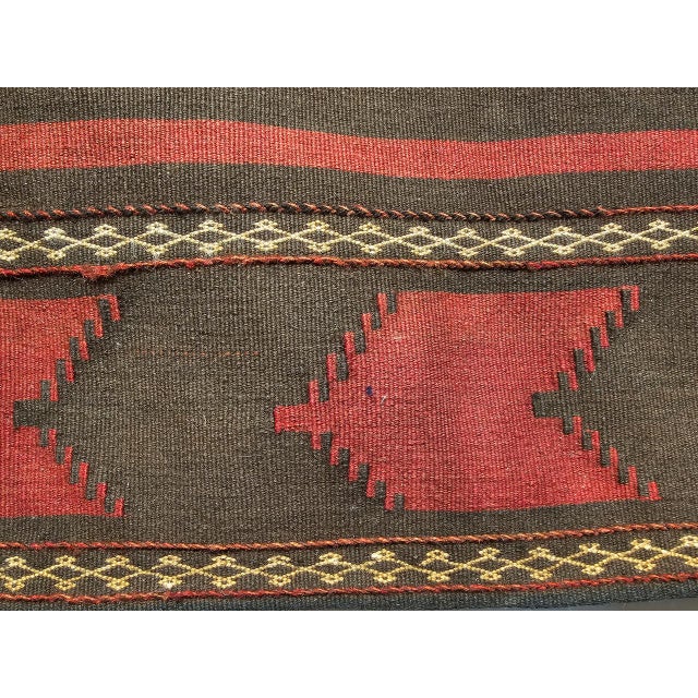 Vintage Baluch Sofreh Tribal Kilim, Handwoven Wool, Geometric Pattern, Brown & Red, 4x4 For Sale - Image 4 of 10
