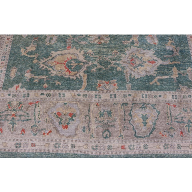 Green Color Turkish Oushak Rug by Keivan Woven Arts 10'7'' X 13'8'' For Sale - Image 10 of 18