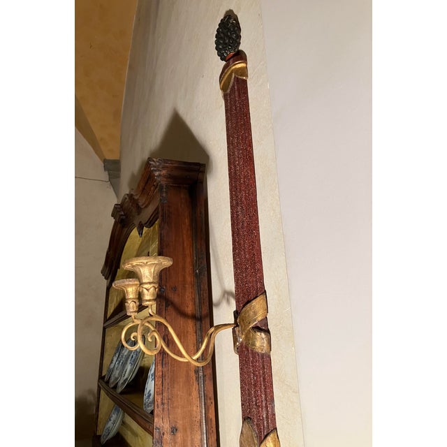 Large Tuscan Empire Giltwood and Faux Porphyry Wall Sconces, Set of 2 For Sale - Image 11 of 15
