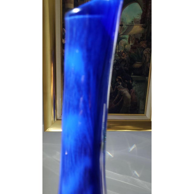 Glass Handblown Glass 22" Vase by Victor Chiarizia, Cobalt Blue, Incalmo Technique For Sale - Image 7 of 12