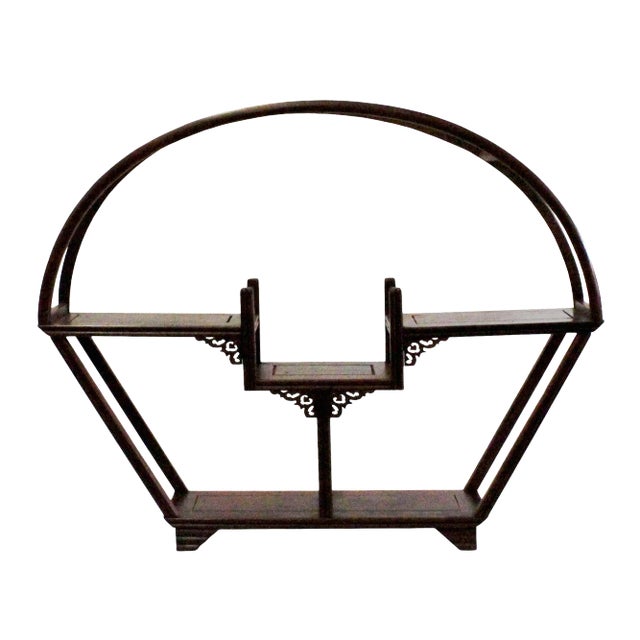 Chinese Oriental Brown Wood Arch Cone Small Curio Display Stand For Sale