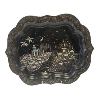 Vintage Mother of Pearl Inlay Chinoiserie Tray For Sale